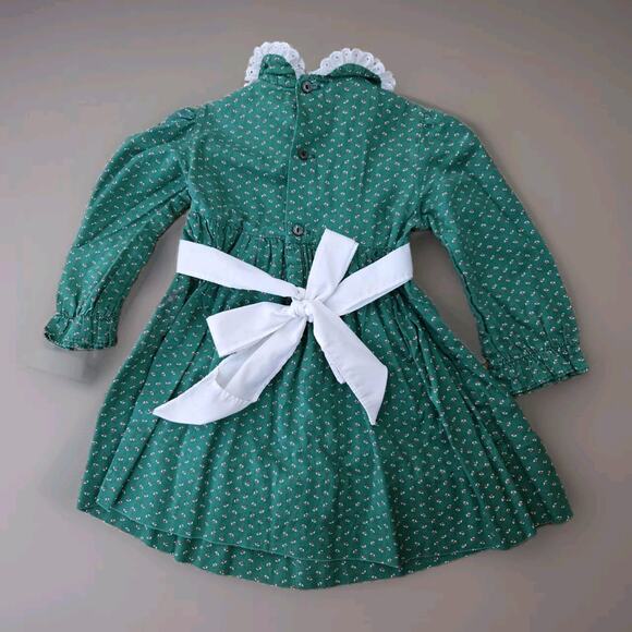 Vintage‎ Polly Flinders 2 Pc Pinafore Dress Green~White~Smocked Embroidery 3T - Picture 2 of 6